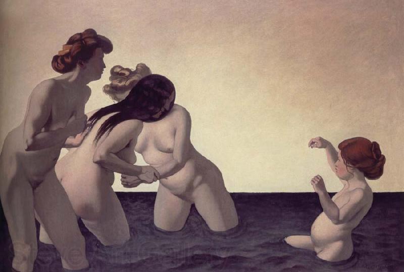 Felix Vallotton Three woman and a young girl playing the water France oil painting art